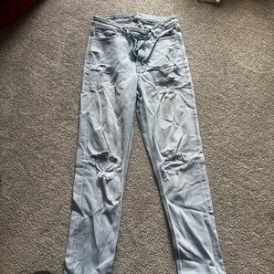 American Eagle Outfitters Light Blue Distressed Straight Leg Jeans